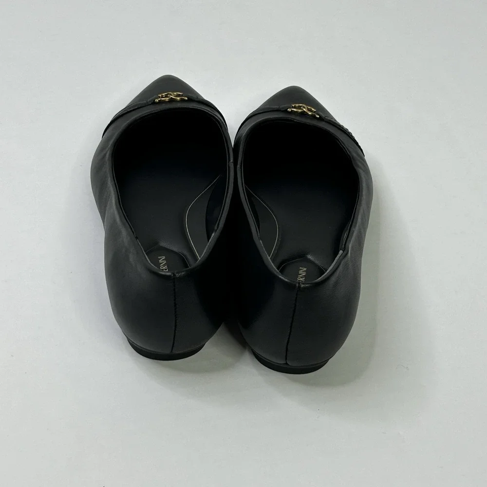Giani Bernini Bentlley Pointed Toe Flats + Gold Tone Accent Womens Black 6M READ